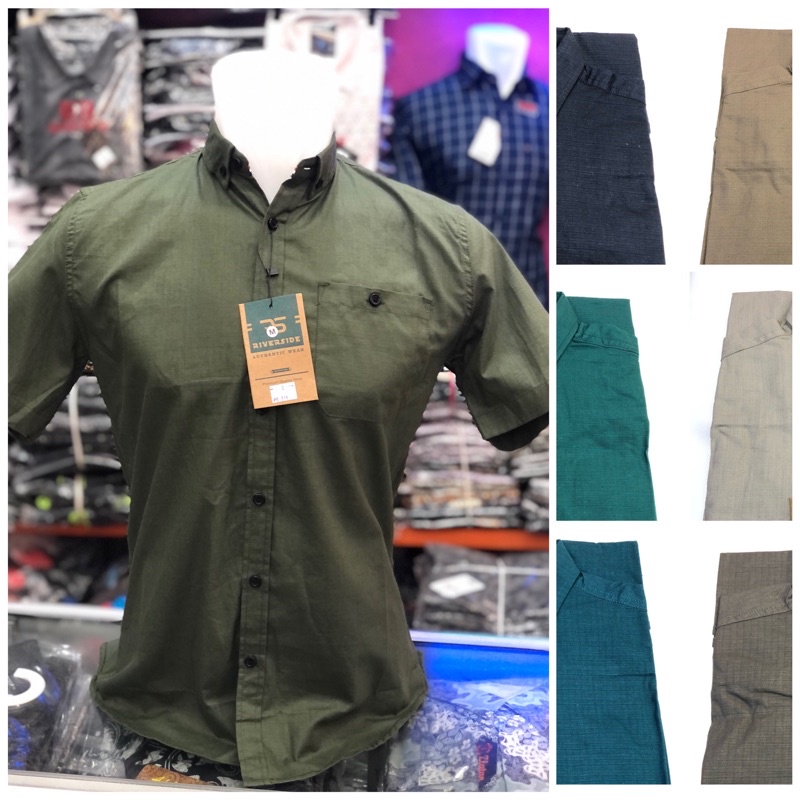 Kemeja Lengan Pendek Polos Pria Bahan Katun Cigaret Slimfit Riverside