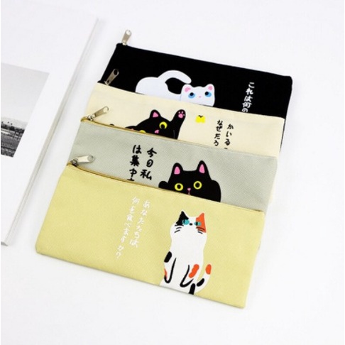 TEMPAT PENSIL MOTIF JAPANESE CUTE CAT / TEMPAT KOSMETIK CS01