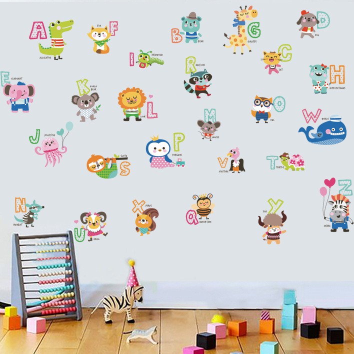 RELIZA WAL STICKER ALPHABET ANIMAL HEWAN ANAK HURuF STUDY KIDS ABC1054 STIKER DINDING