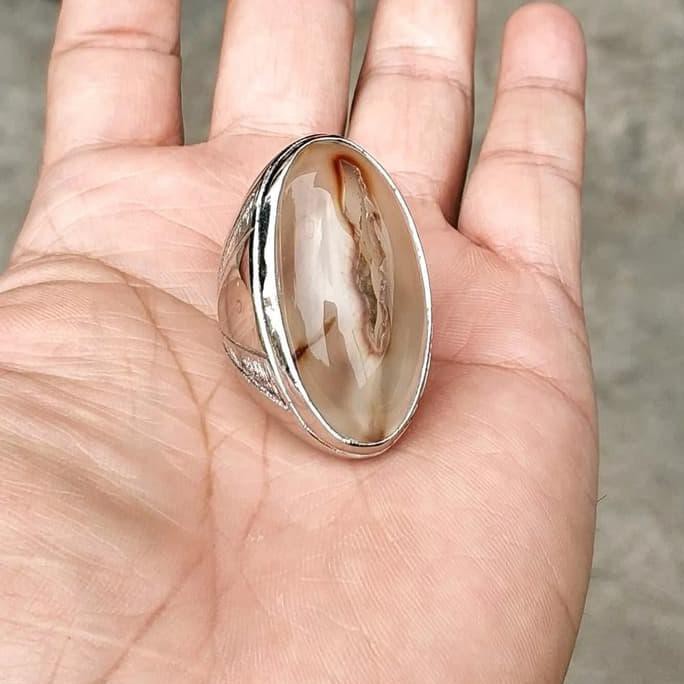 Promo Cincin Batu Akik Natural Pandan Sulaiman Combong Motif - 9 Hot