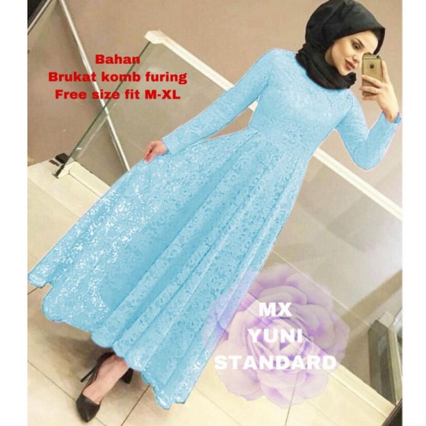 YUNI MAXI DRESS BRUKAT SIMPLE READY 3 UKURAN M L XL-BIRU MUDA M1