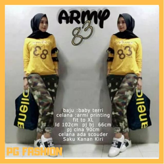 PG Fashion- Stelan Army Baju Olahraga Wanita Baju Senam Muslim Murah Kekinian