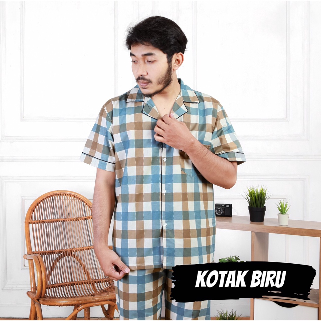 PIYAMA PRIA POLOS &amp; MOTIF / KOTAK SALUR GARIS / KATUN BAJU TIDUR LAKI LAKI / COWO MAN PAJAMAS RUMAH