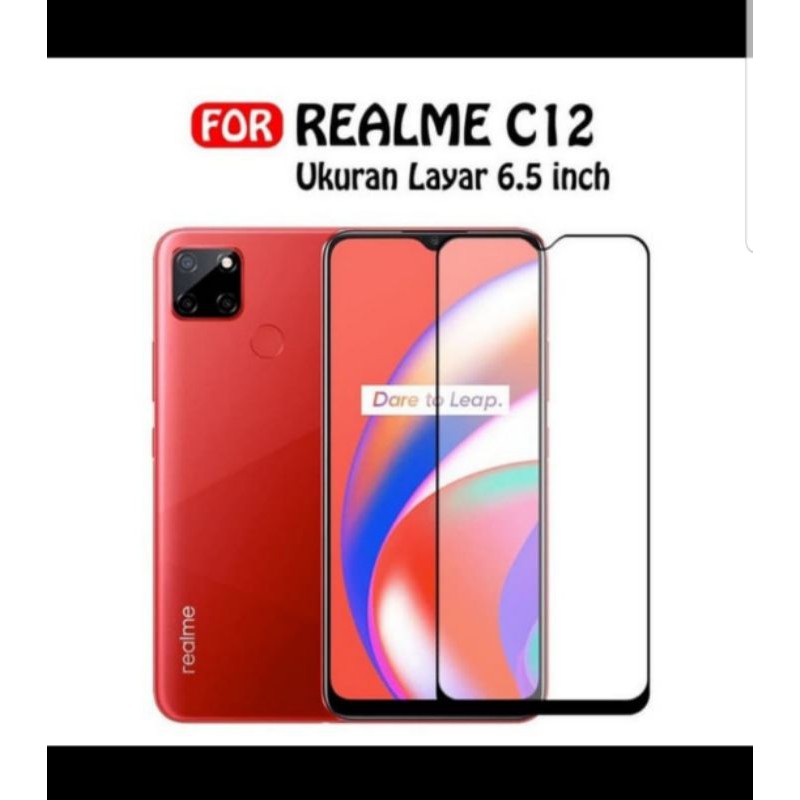 TEMPERED GLASS 9D REALME C12 NEW + TG CAMERA LENSA 2 IN 1