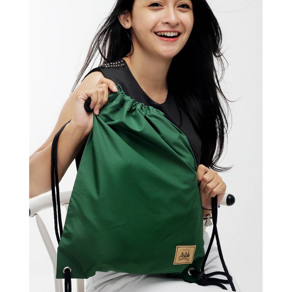 Tas Serut Army String Bag Tas Sepatu Futsal Basket Bola Gym Sack Nike Adidas Anti Air - HIJAU BOTOL