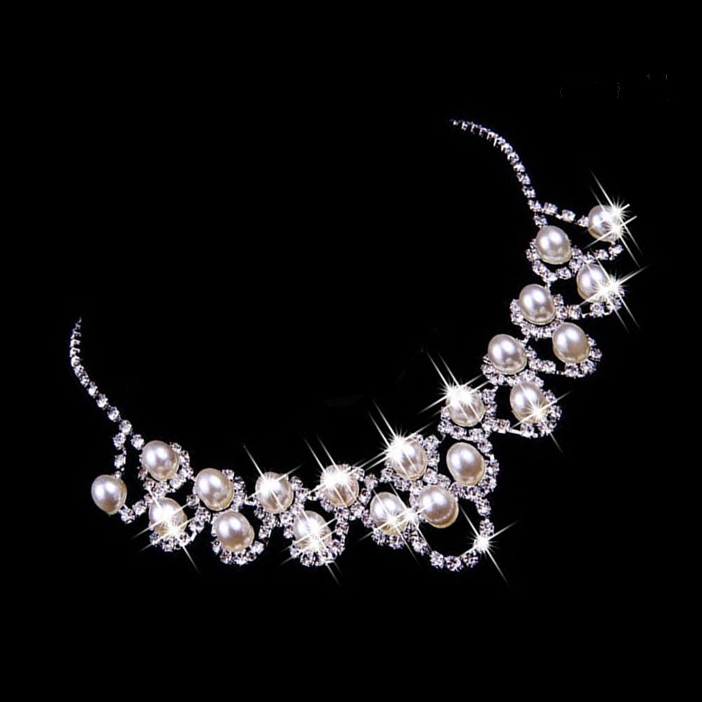 OW@ Women Palace Style Rhinestone Faux Pearl Pendant Necklace Earrings Jewelry Set