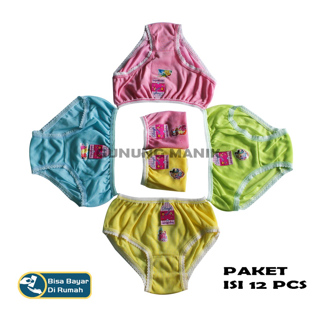 PAKET 1 LUSIN ISI 12 PCS CELANA DALAM ANAK CEWE MURAH DANYFA BAHAN KATUN ADEM ANTI BAKTERI TERMURAH