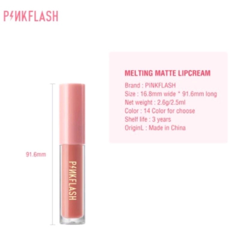 [BPOM] PINKFLASH L01 Lasting Matte Lipcream |  Lipstik Lembut | Tahan Lama |