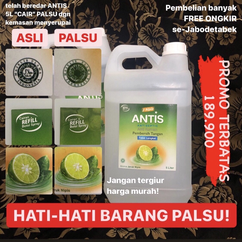 ANTIS Hand Sanitizer Cair / Liquid / Spray Original Refill Jerigen 5L 5 L 5 Liter