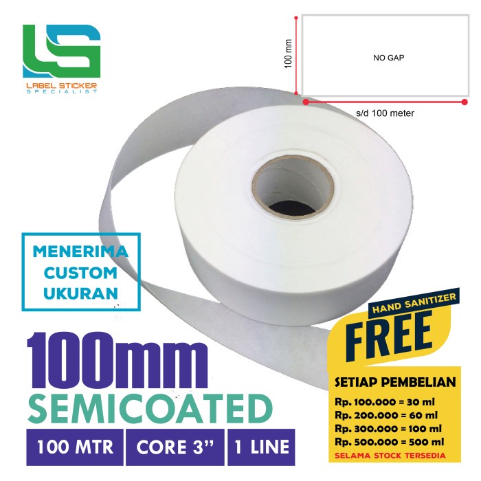 

(BISA COD) LABEL STIKER SEMICOATED 100MM X 100METER CONTINUOS 100 METER