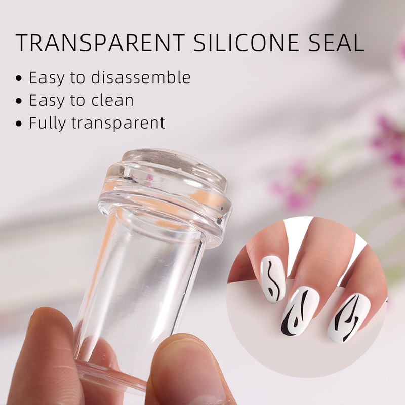 [1Set Mini Transparan Jelly Nail Art Stamp Scraper] [Desain DIY Polandia Cetak Stempel Silikon] [Aksesoris Manikur Profesional]