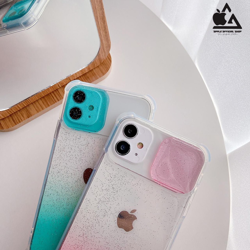 Case Slide Camera iPhone 12 12PRO 12PROMAX Candy Bening Gradasi Gilliter Anti Crack Silikon Softcase