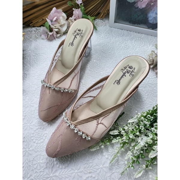 sepatu alexna rosegold 7cm kaca