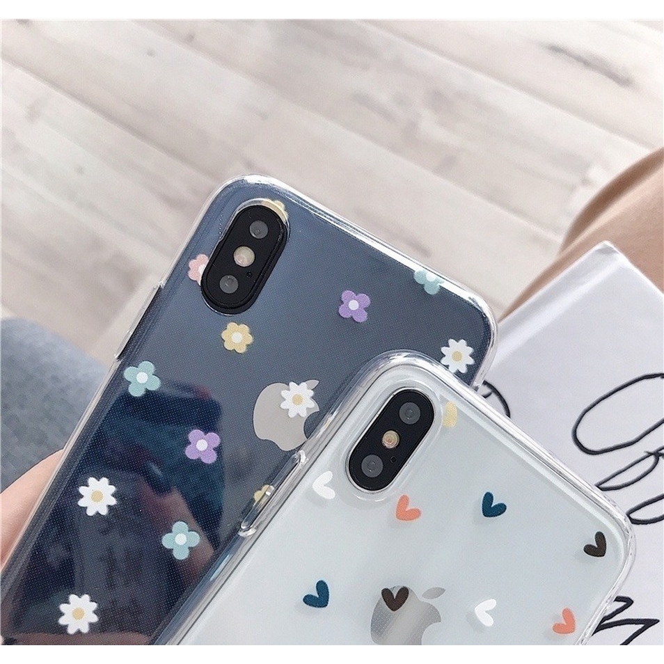 Soft Case Cover Belakang Transparan Motif Bunga Hati untuk iPhone 11 x XS Max XR 6 6S 7 8 Plus