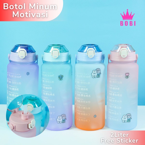 Botol Minum 2Liter Viral kode 101  - Botol Minum Motivasi - Tumbler Jumbo 2L Merk Bobi RANDOM