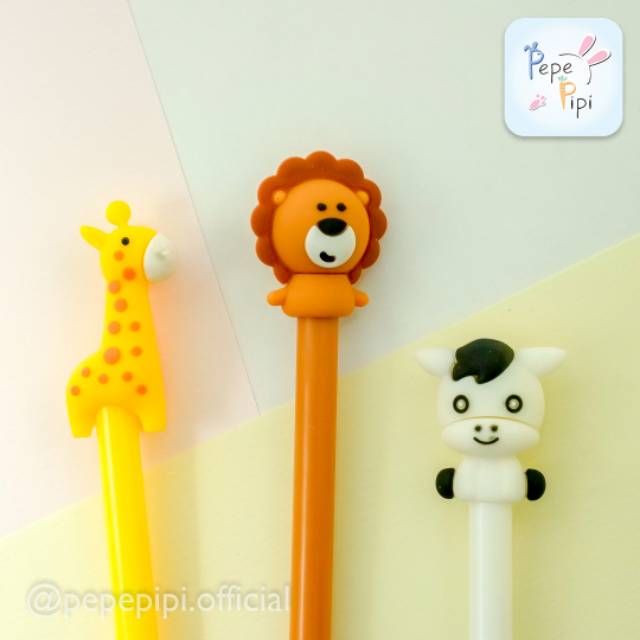 4 &amp; 12 pcs Pena Zoo Animal Singa Zebra Sapi Bolpen Pen Pulpen Gelpen Karakter