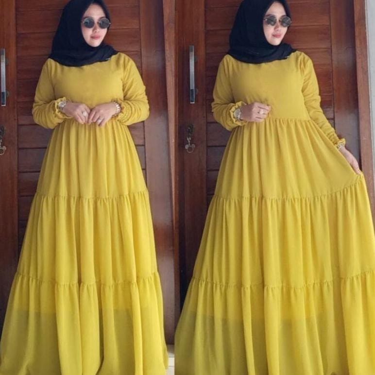 zahra maxi ceruty bebydoll susun /gamis syarii ceruty kancing /gamis ceruty umpak