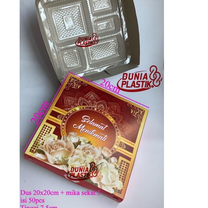 

➨ isi50set DUS MOTIF + MIKA 20x20CM SEKAT 5 box kardus kotak kertas tempat bekal makan nasi hatajan ♝