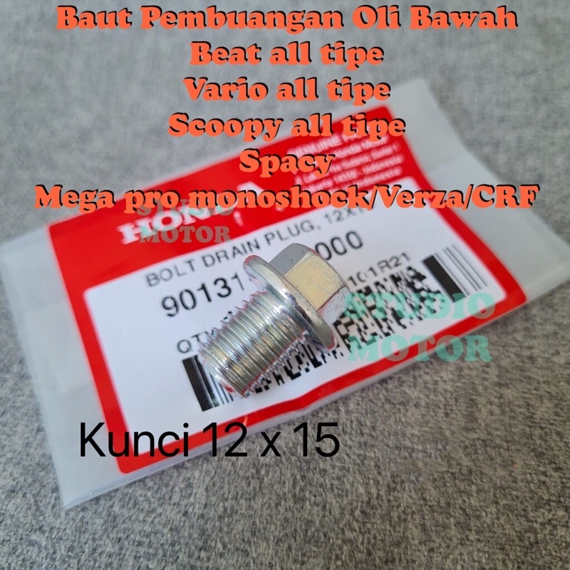 Baut Oli Beat Vario All tipe baut tab pembuangan oli Tutup Bawah Bolt Drain Plug Oil 12×15 CBR 250RR K64 PCX 150 K97 90131883000