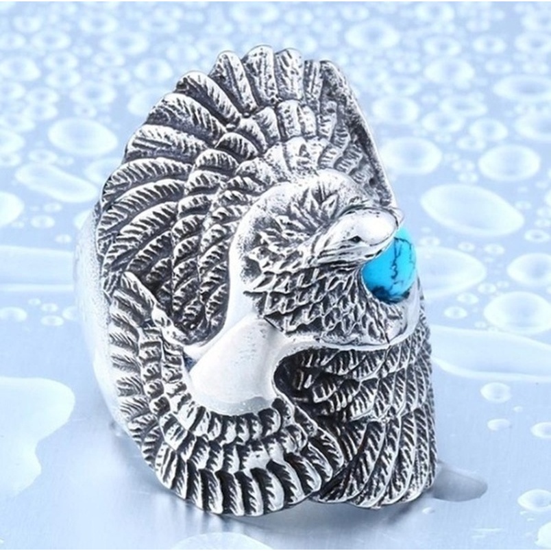 Cincin Bahan 925 Silver Plated Desain Elang Bahan Stainless Steel Gaya Kasual Untuk Pria