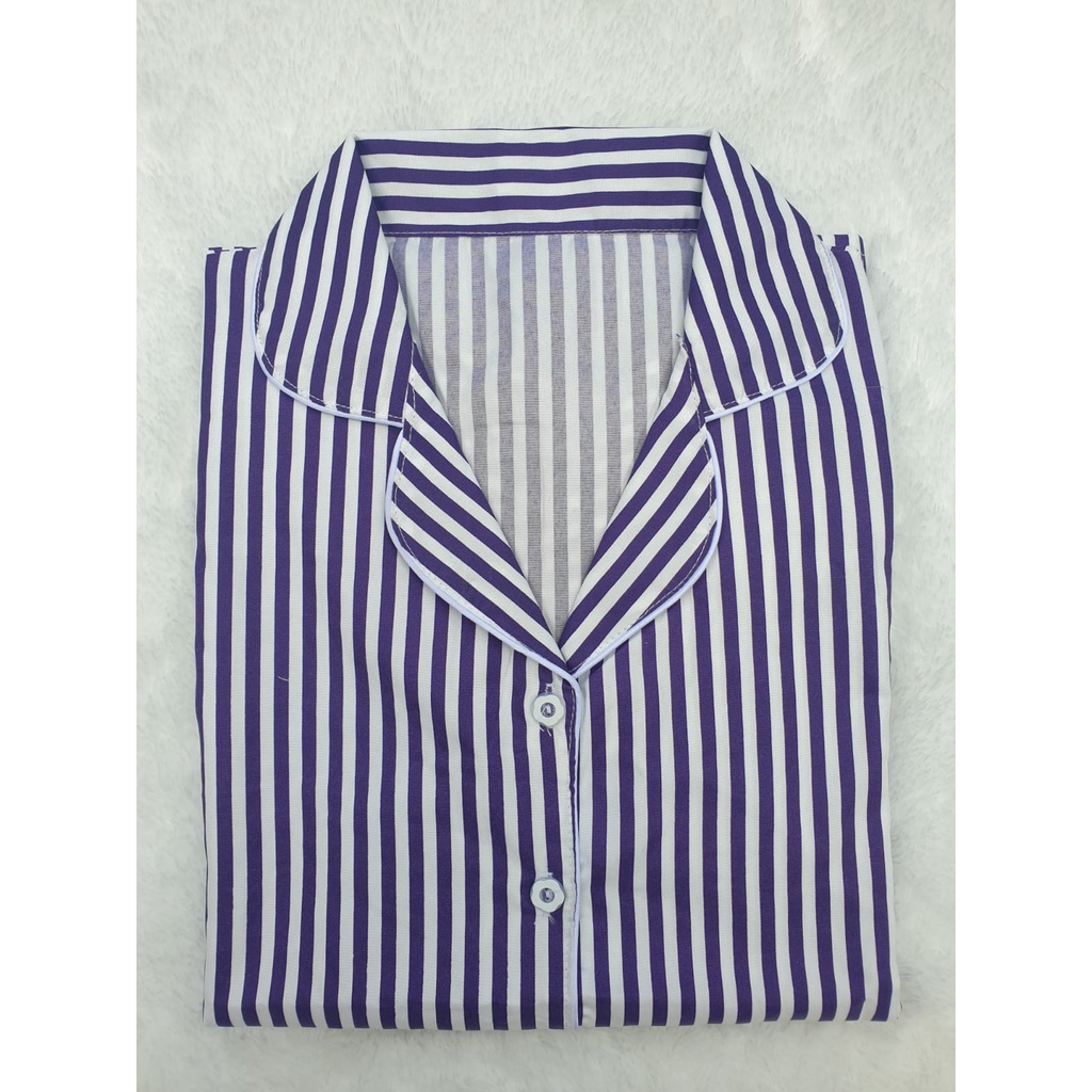 BJ-Piyama CP Wanita Dewasa Salur - Baju Tidur Lengan Pendek-Salur ungu