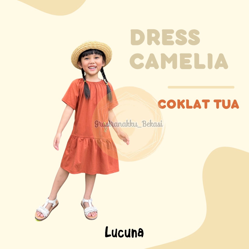 Dress Anak Camelia Lucuna Warna Coklat Tua Size 1-5 THN