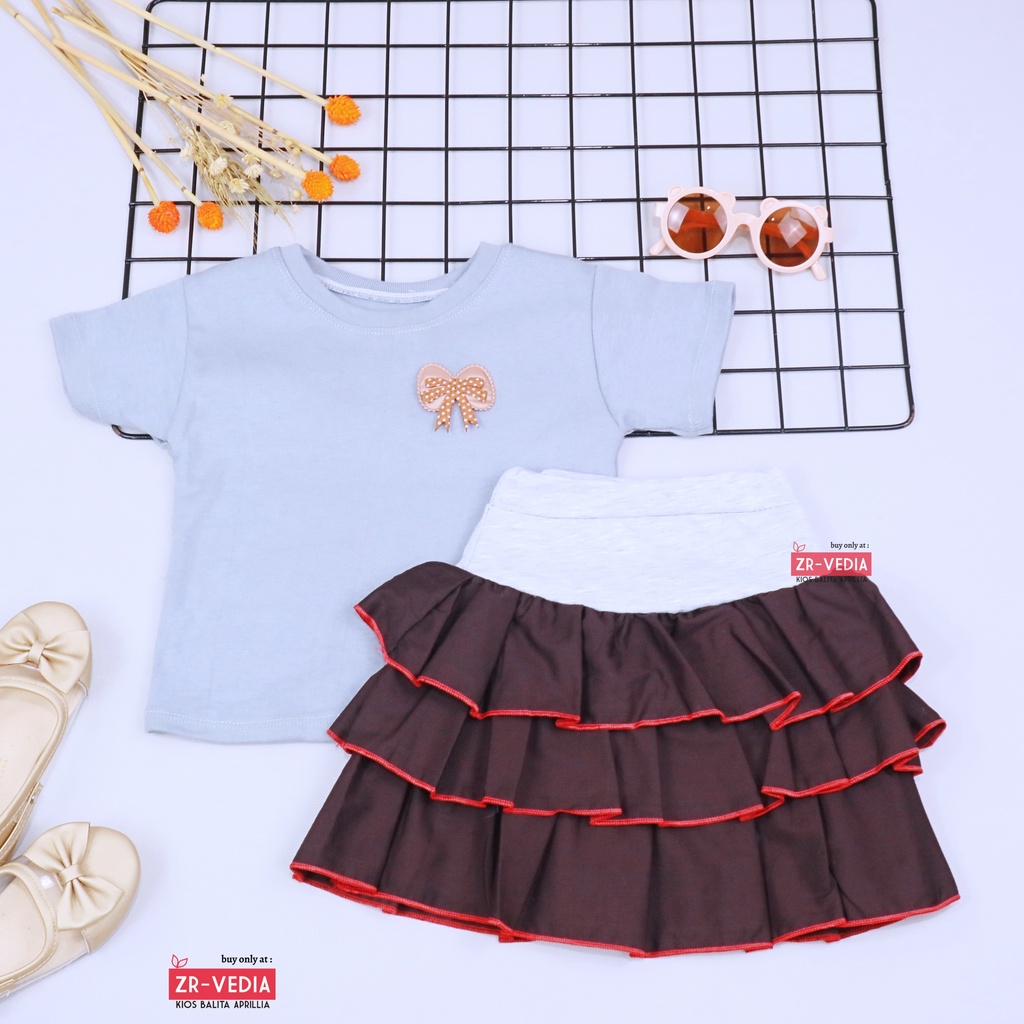 Setelan Mixed Candy uk 1-2 Tahun / Set Lengan Pendek Bawahan Rok Anak Perempuan Baju Cewek Atasan Bawahan Murah