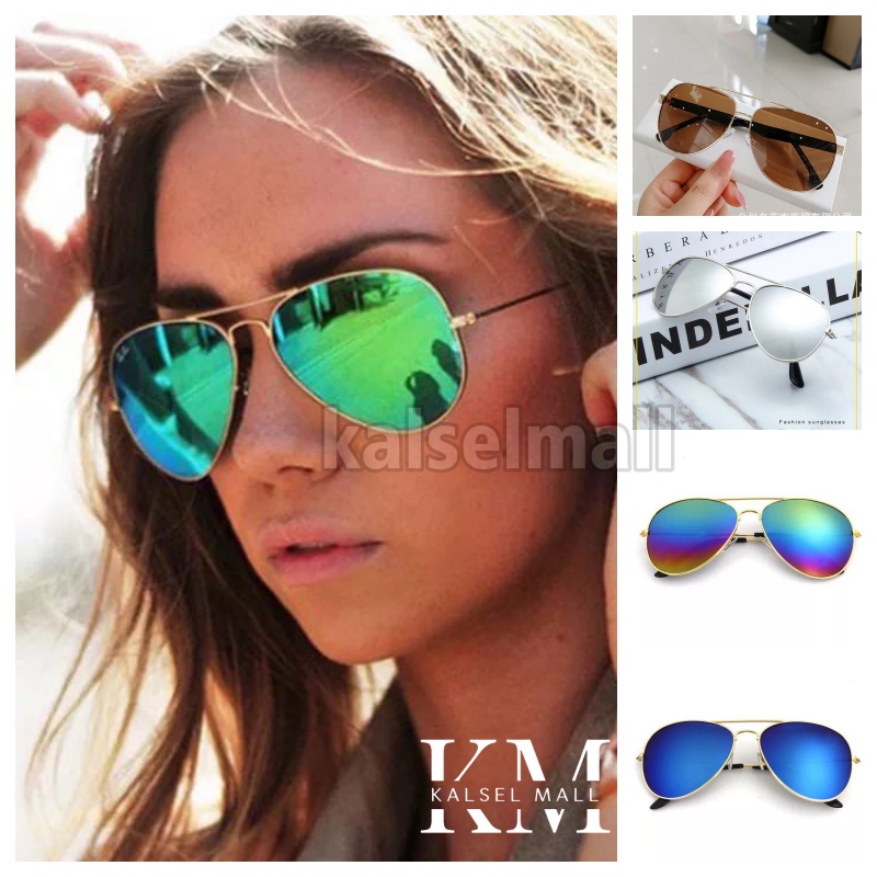 Kacamata Model Pilot Vincent Fashion Pria &amp; Wanita / Kaca Mata Kekinian Hitam &amp; Warna Bahan Metal / Kacamata Cool Korea Anti Silau Sinar UV Antiradiasi Keren Polarised UV KCH10