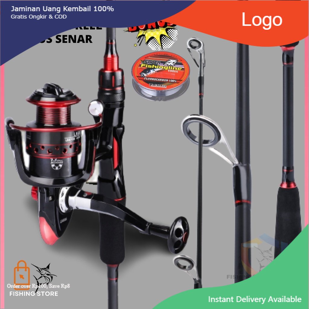 Promo COD Set Pancing 1.8m-2.1m Joran Pancing 2000 Reel Pancing 100M Senar Pancing Fishing Rod Combo