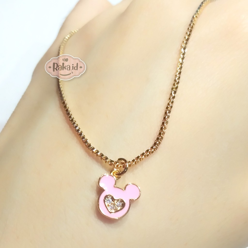 RAKA Acc - Kalung Anak Kalung Mickey Love Pink Xuping Perhiasan Cantik Anak Lapis Emas 18k 384