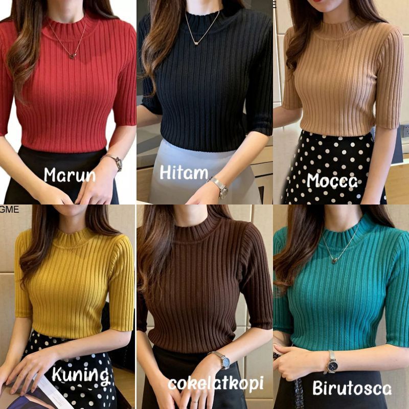 Atasan wanita rajut import premium | Knit TurtleNeck MIDI 3/4