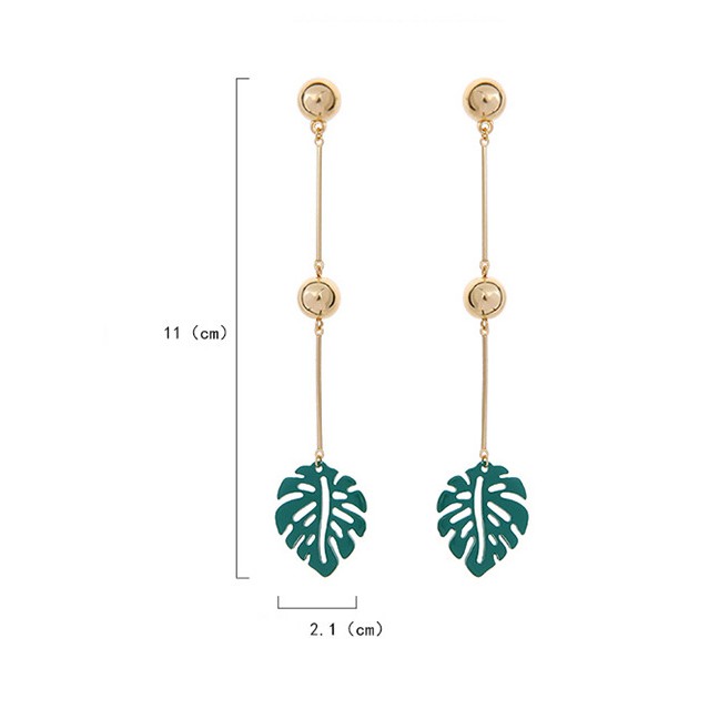 LRC Anting Tusuk Fashion Gold Color Leaf Pendant Decorated Long Earrings