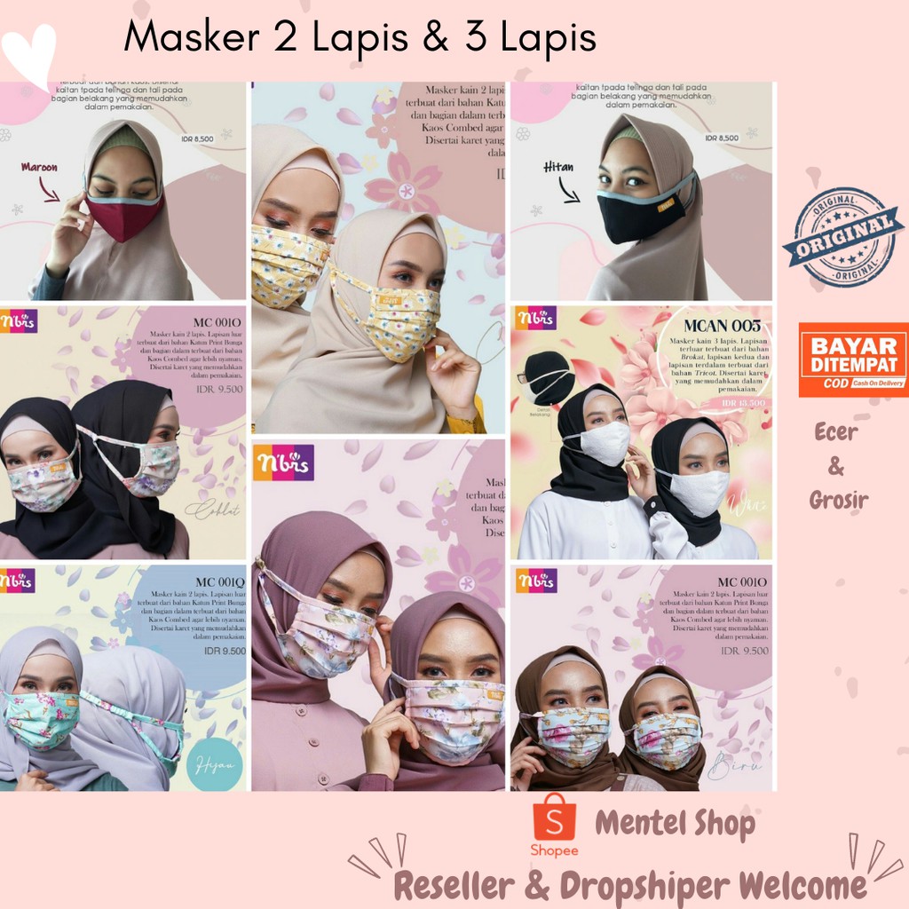 PROMO MASKER HIJAB COUPLE IBU ANAK PRIA NIBRAS 2 LAPIS 3 LAPIS POLOS MOTIF