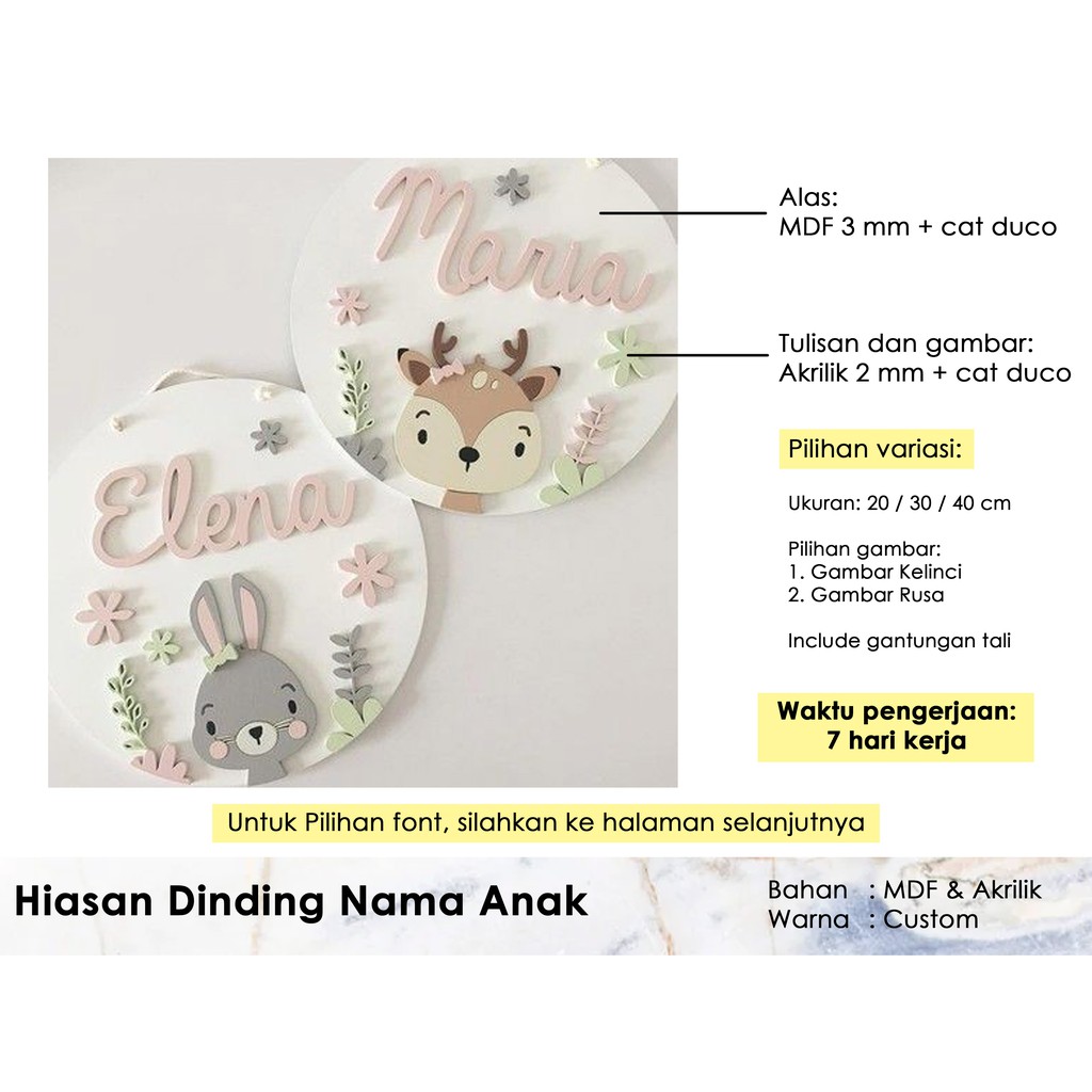 Custom Hiasan dinding nama anak