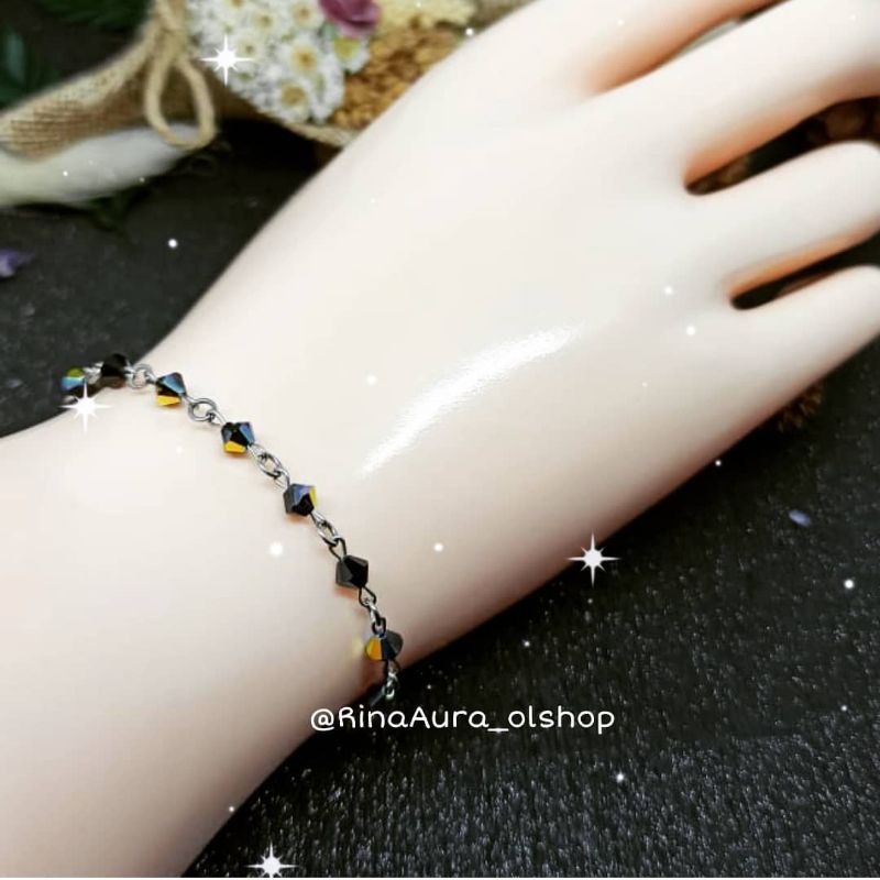 Gelang batu kristal hitam unik cantik
