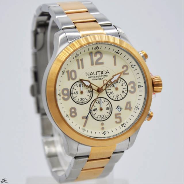 Jam Tangan Pria Nautica NAD18526G Silver Rosegold Rantai Original Murah