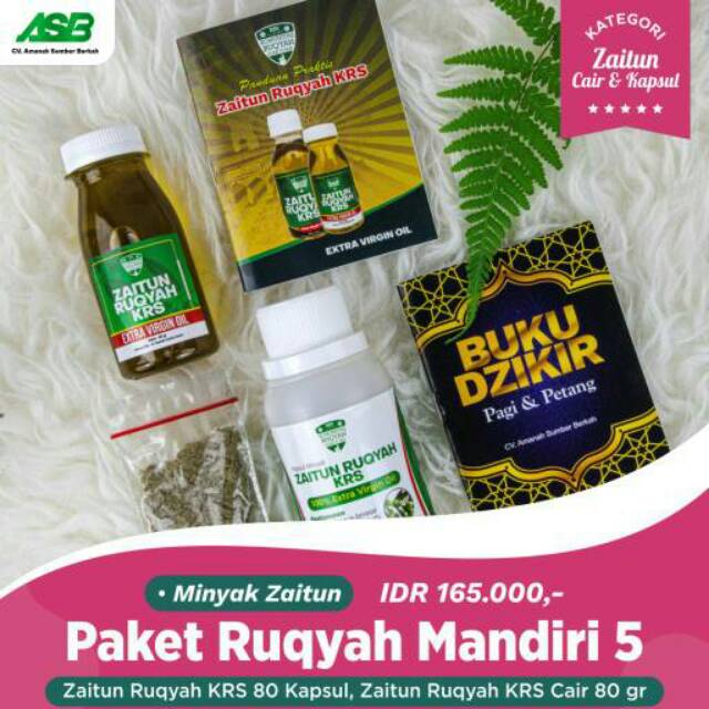Zaitun Ruqyah Mandiri 5 | Minyak Zaitun KRS 80 Gram + Zaitun Kapsul KRS 80 Kapsul | PSW | Paket Seha