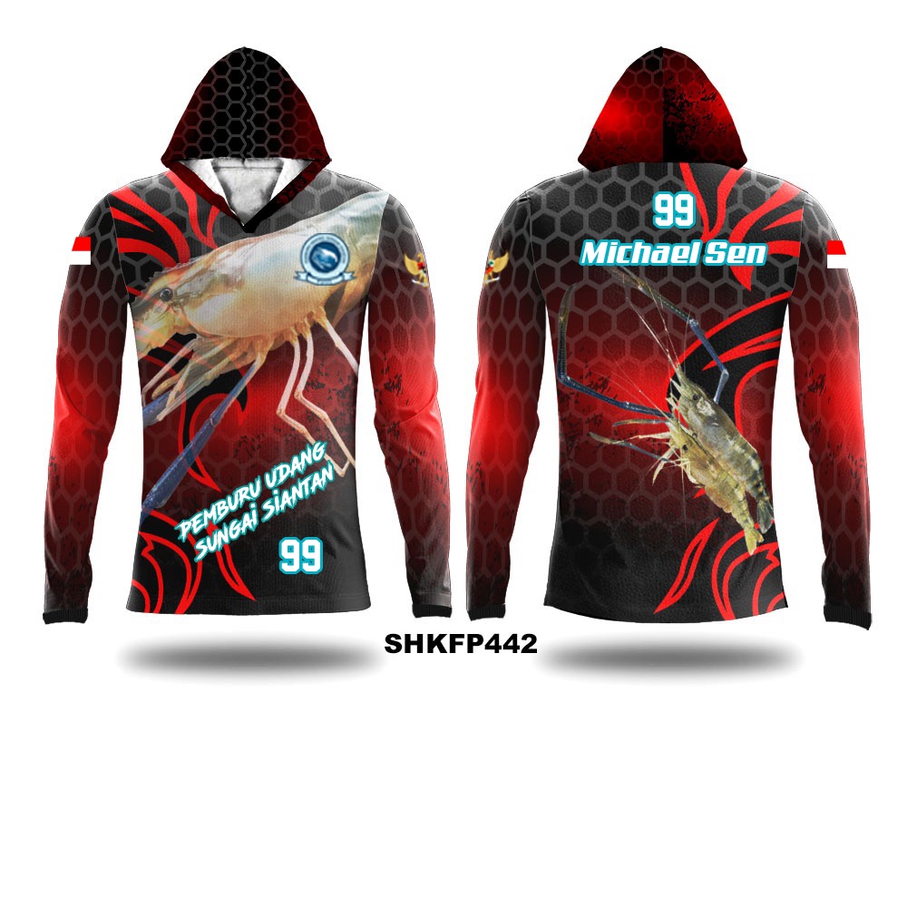 Kaos Baju Jersey jersy mancing fishing mania liar kali Udang sapit biru  kudung kerudung kupluk Leng