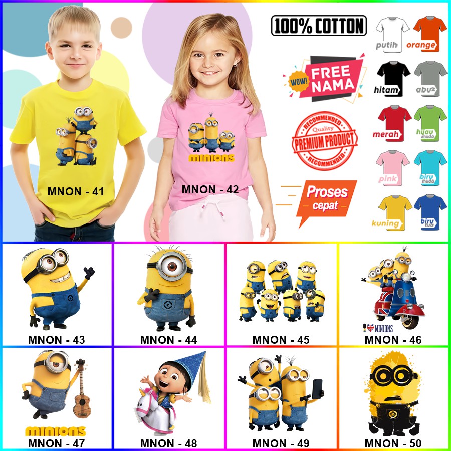 Baju Kaos ANAK DAN DEWASA MINION COUPLE (FREE NAMA)