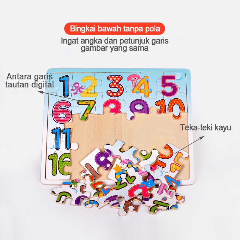 Mainan Edukasi Anak Puzzle kayu gambar huruf dan nomor L271