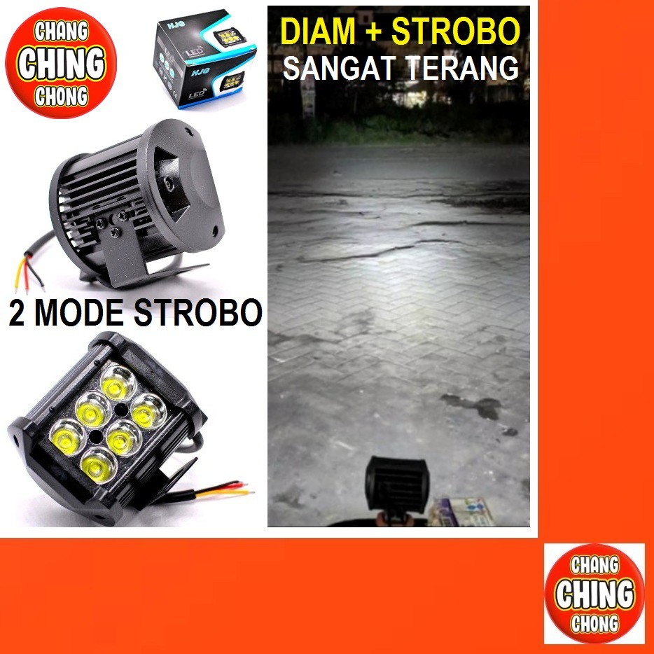 88O Led Hjg Icc Lampu Sorot 6 Mata Tembak 2 Mode Strobo Kedip 12v 18 Watt 3 Kabel Universal Motor Mo