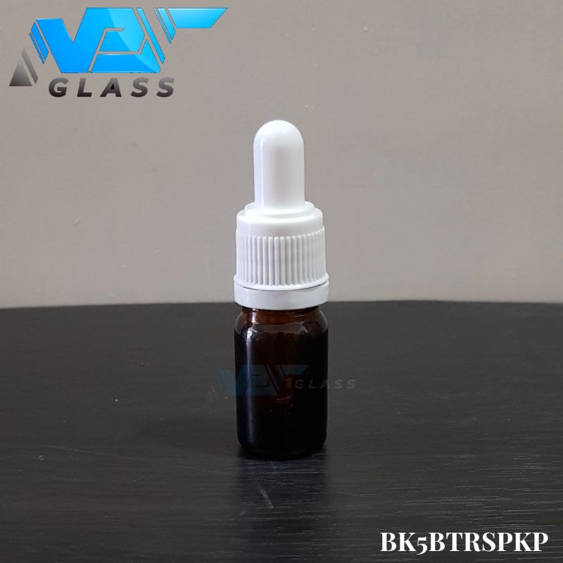 botol kaca pipet 5ml amber coklat tebal - ring segel putih