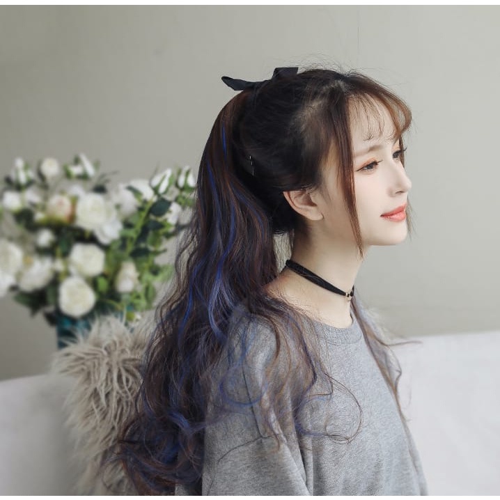 Poni Tail ikat Rambut Curly warna / ikat Rambut Palsu ekor kuda wig / PonyTail / BS