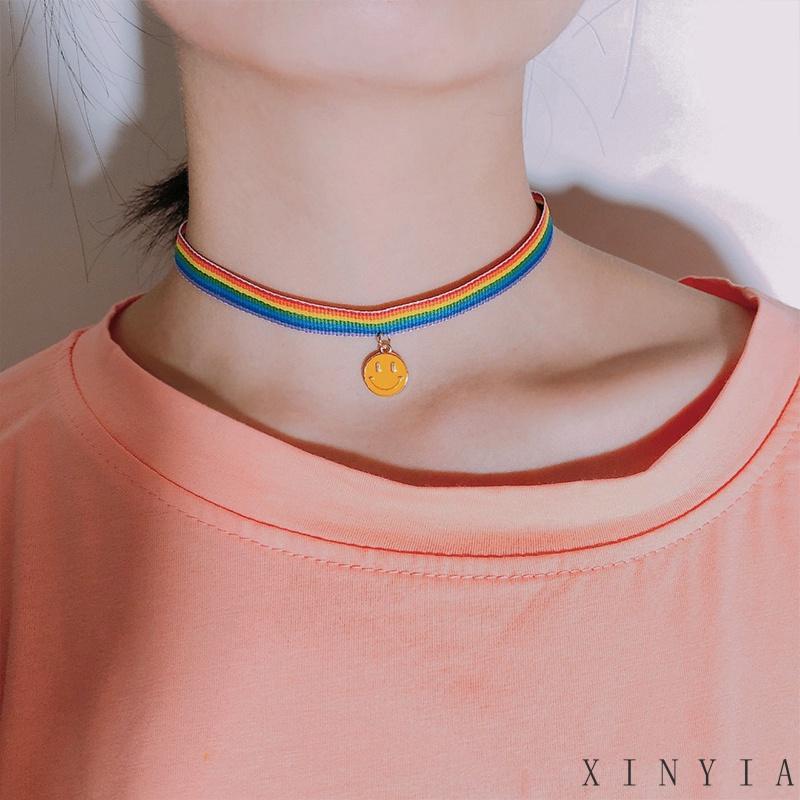 Gelang Rantai Klavikula Desain Smiley Face Water Drop Warna Pelangi Untuk Pasangan