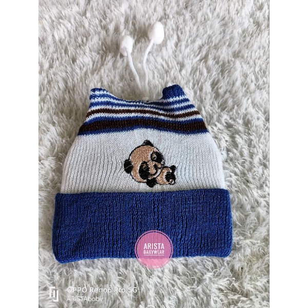 Topi/kupluk bayi rajut tebal panda