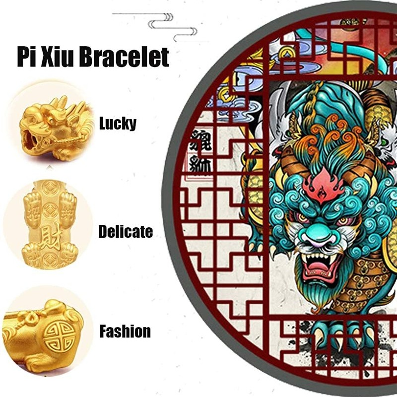 Gelang Tangan Manik-Manik Batu Obsidian Pixiu Feng Shui Adjustable Bahan Alloy Untuk Pria / Wanita