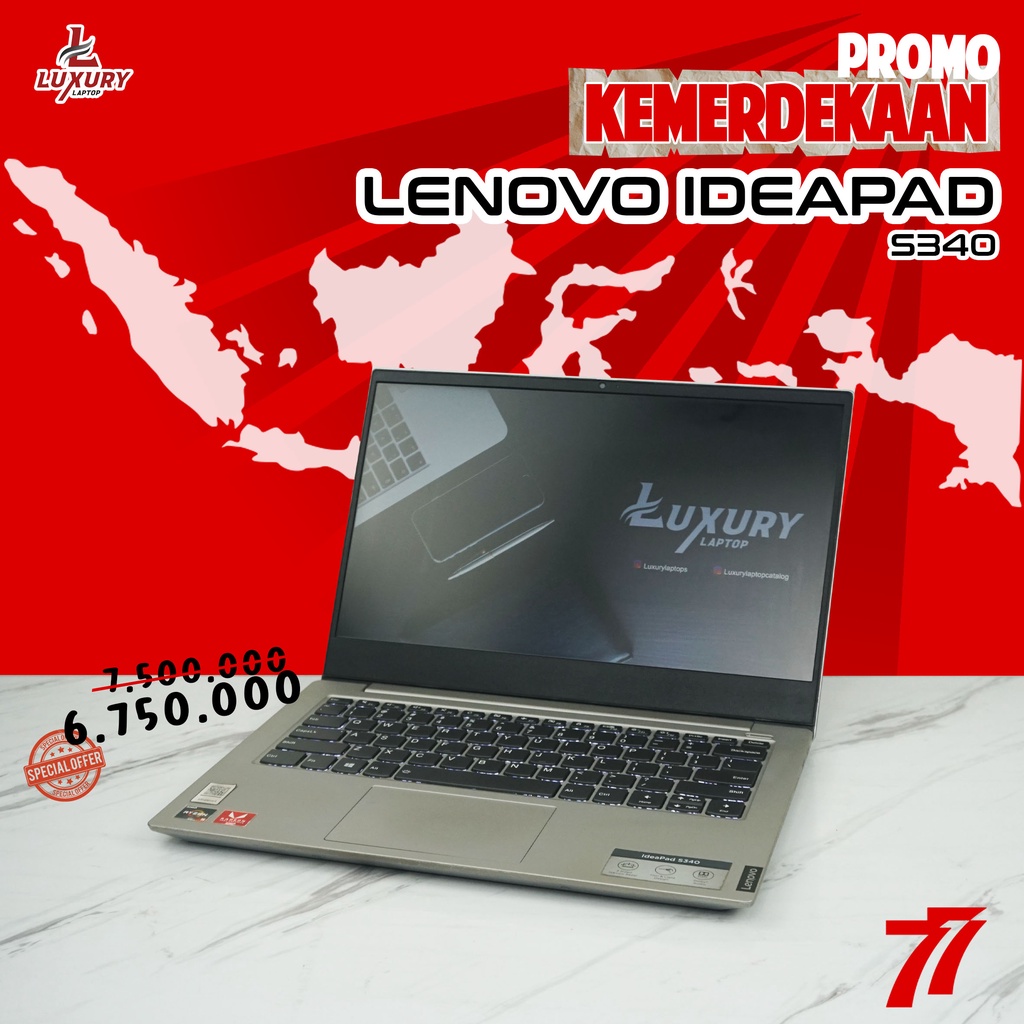 LAPTOP LENOVO IDEAPAD S340 RYZEN 5 SSD 512GB RAM 8GB BACKLIGHT LAYAR FULL HD BEZELLESS MURAH