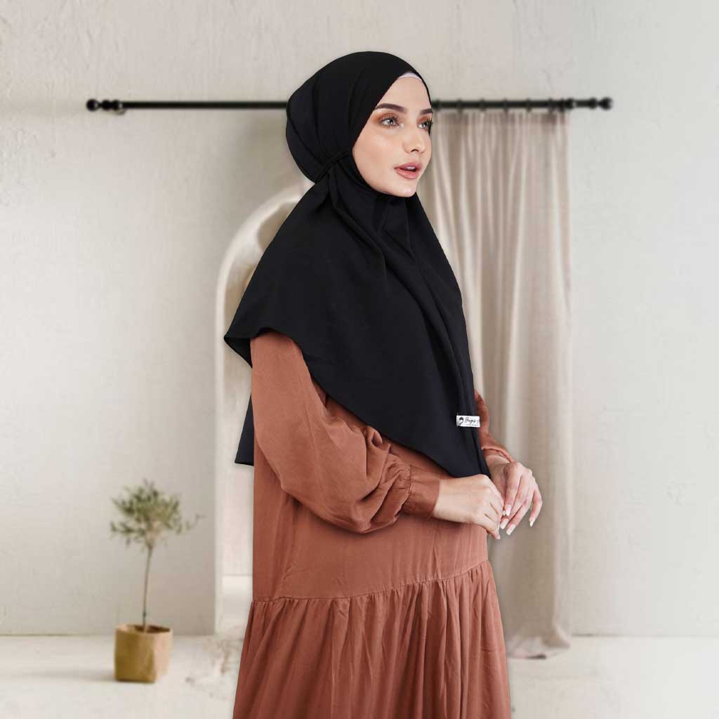 Bugis Hijab - Bergo Maryam Polos - Ukuran L - Bergo Instan-BLACK