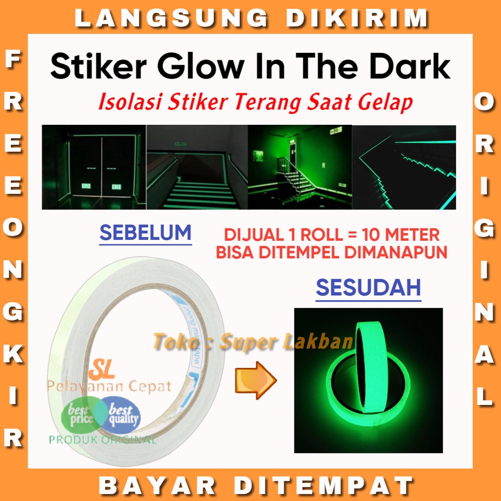 Stiker Dinding Glow In The Dark 10 Meter Isolasi Menyala Terang Dalam Gelap Selotip Fosfor