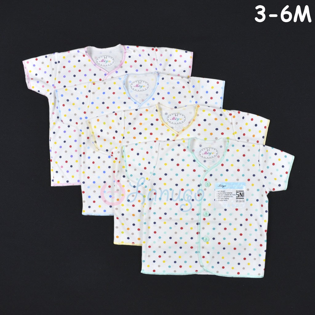  MIYO  4 Pcs Baju  Lengan Pendek Bayi  Baby Polkadot 3 6M 